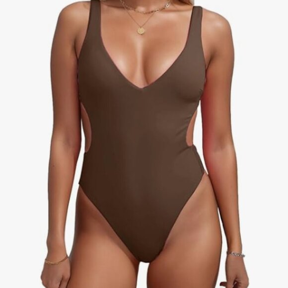 One Piece Swimsuits for Women Sexy V Neck Cutout - Picture 1 of 6